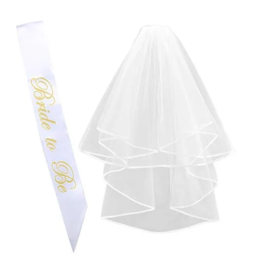 Voile de mariée brodé de ruban et Bride to be écharpe Ceinture en satin – 2 pcs Accessoires de fête de nuit Mariage…