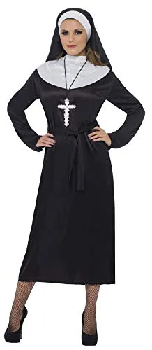 Aptafêtes- Smiffys Costume de Religieuse, Noir, avec Robe et Coiffe Aptafêtes-CS923927/L-Costume Nonne Blanc-Taille L…