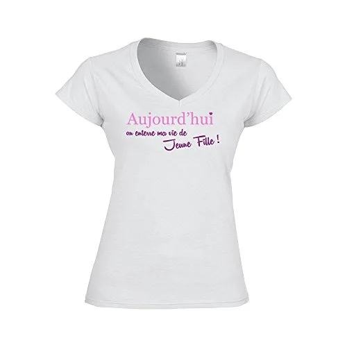 Mygoodprice T-Shirt Femme col V EVJF Enterrement Vie Jeune Fille