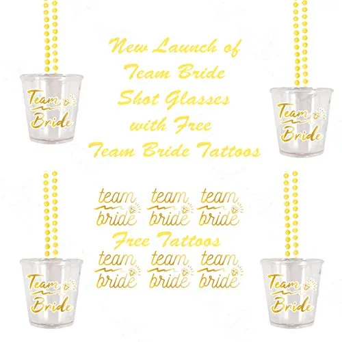 Lot de 12 verres à shot Team Bride Hen avec 12 tatouages Team Bride gratuits – Idéal pour tout enterrement de vie de…