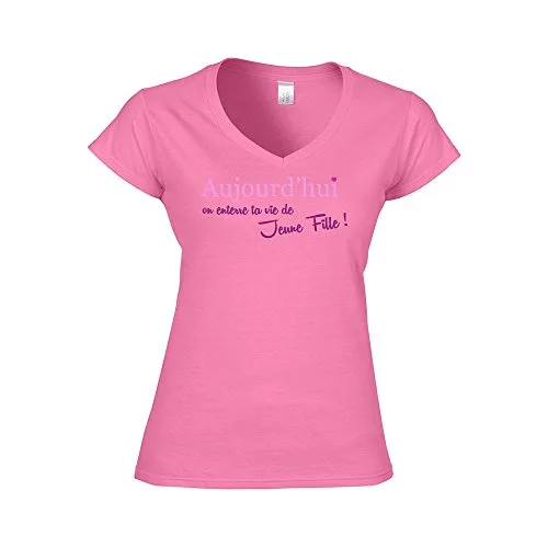Mygoodprice T-Shirt Femme col V EVJF 2 Enterrement Vie Jeune Fille
