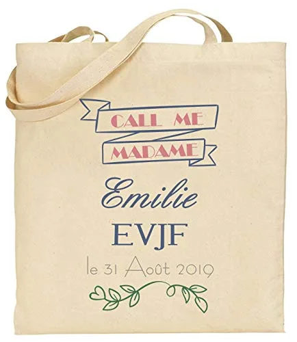 Tote Bag EVJF Personnalisé – Call me Madame – Cadeau souvenir original Enterrement de Vie de Jeune Fille pour une…