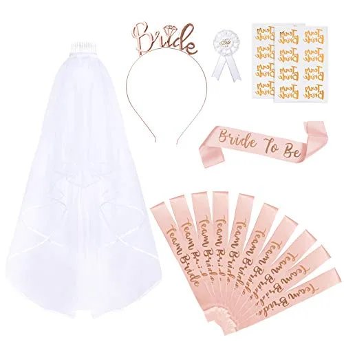 Naler 15 PCS Voile de mariée Bride to Be Enterrement de Vie de Jeune Fille Echarpe déguisement Enterrement de Vie de…