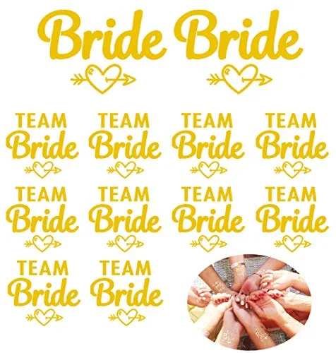 InnoBase Bridal Tattoos Bride to Be Team Bride Temporary tattoo Gold Hen Party Accessories 12 Pack