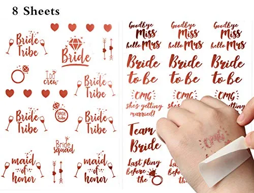 8 Pièces Team Bride Tatouage, ResPai Rose Gold Team Bride Tattoos Temporaire Bridemaid Evjf Tatouages Éphémères Étanche…