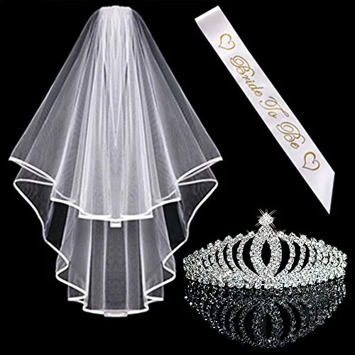 Awtlfe Kit d’accessoires de future mariée avec tiare en cristal et voile de Mariage