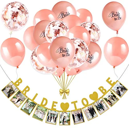 HOWAF 25pcs Rose Or Ballons Confettis Ballons Mariée À Être Fête Ballon et Bride to Be Bannière Photo Props pour…