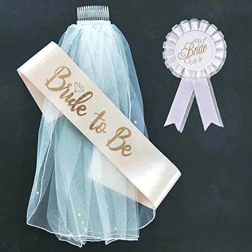 BigLion Hen Party Decoration Accessoires Ceinture en Satin Rosette et Voile de Mariage Bride to Be pour Douche Nuptiale…