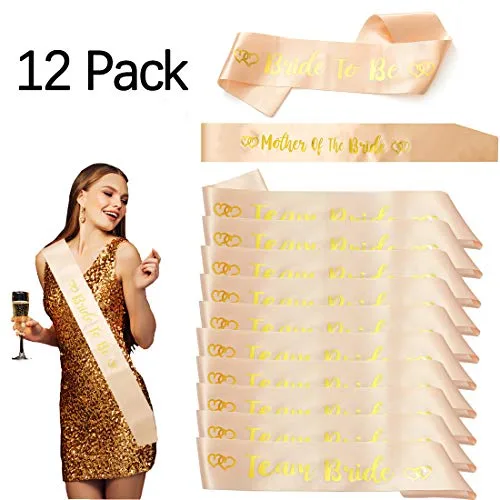 Team mariée écharpe, 12 Pièces Vibury Bride to be écharpe Ceinture en satin 10 Team mariée Sash 1 Bride to be écharpe 1…