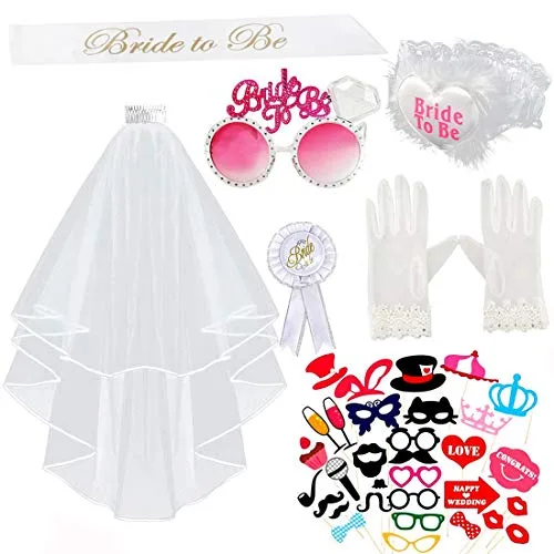 Gudotra 37 Packs Kit pour Enterrement de Vie de Jeune Fille 6pcs Bride to Be Voile de Mariage + 31 pcs Accessoire…