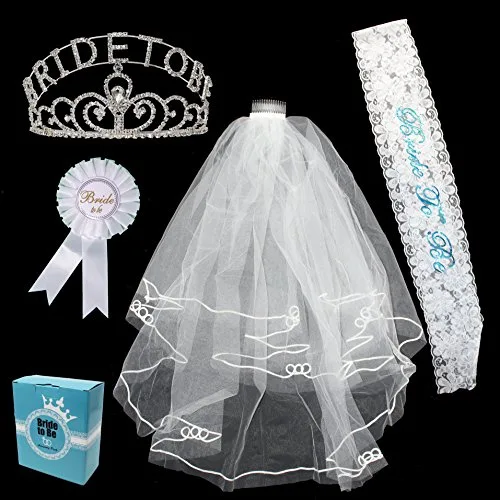 JOYIN 4Pcs Future Mariée Accessoire, EVJF Party Decor, y Compris Voile de Mariée, Écharpe en Dentelle, Bride to Be…