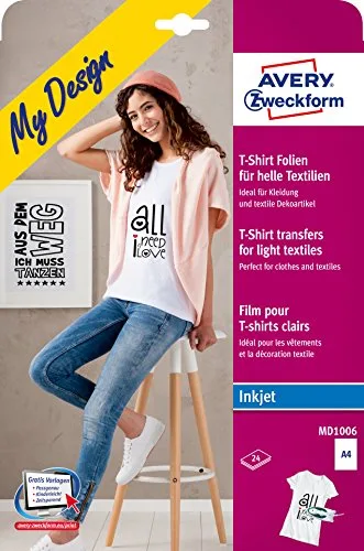 Avery Zweckform Paquet de 24 feuilles A4 de transferts pour t-shirt à textile clair (Import Allemagne)