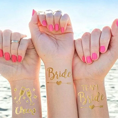 ZesNice Lot de 25 Evjf Tatouages Temporaire pour La Fête De Célibataire, comprend 1 Bride » Tatouage et 12 Team Bride » Tatouage et 12 Cheers » Tatouage