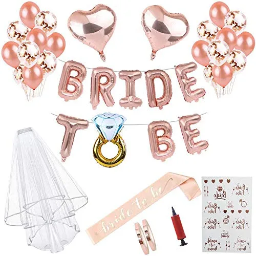 Bride to Be Accessoires de décoration pour enterrement de vie de jeune fille, ballons de baudruche + bannière +voile…