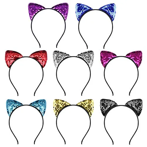 Frcolor 8pcs paillettes flash oreilles de chat bandeau cerceaux accessoire de cheveux pour femmes filles
