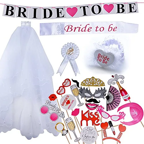 AONER 20PCS Mariage Photobooth + 5PCS Bride to BE, Accessoirs de Mariage, Fête d’Enterrement de Vie de Jeune Fille